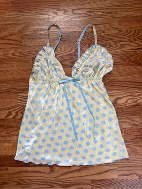 Vintage Y2K baby doll lingerie dress  and robe Polka Dot Lace-Trim small